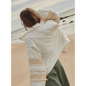 FREE PEOPLE Movement Solstice Bomber Puffer Crochet Lace Trim White